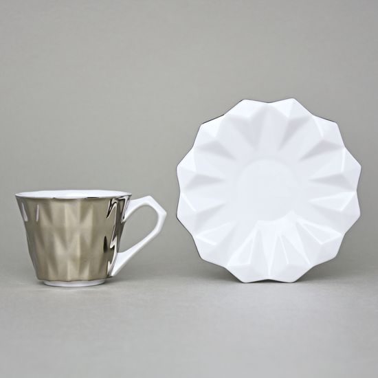 Cup 150 ml and Saucer 14 cm, Diamond Platinum, Porcelain Goldfinger