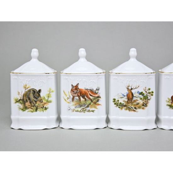 Kořenková souprava, 6 koř., Thun 1794, karlovarský porcelán, BERNADOTTE myslivecká