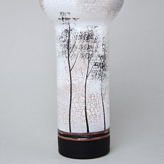 Studio Miracle: Vase Black & White Trees, 25 cm, Hand-decorated by Vlasta Voborníková