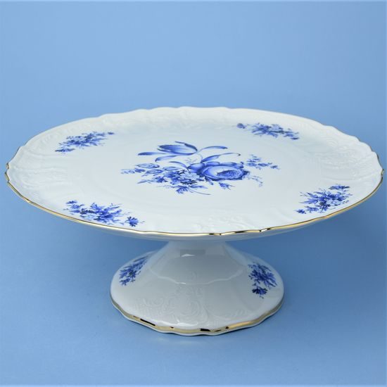 Cake plate 32 cm footed, Thun 1794 Carlsbad porcelain, BERNADOTTE blue rose