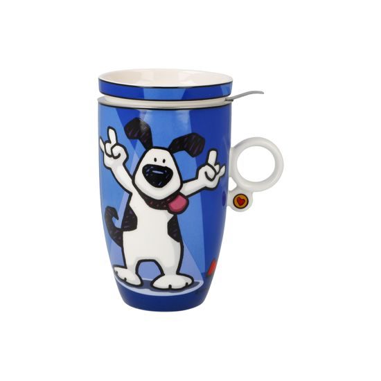 Tea Cup with Lid and Strainer Rock On 450 ml, Fine Bone China, Ed Heck, Goebel