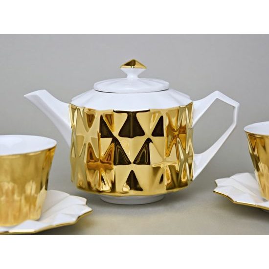 Souprava čajová / kávová s cukřenkou, pro 2 osoby, Diamond Gold, porcelán Goldfinger