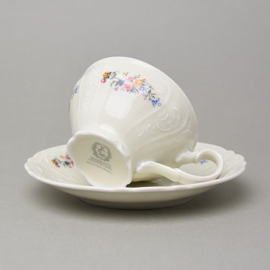 Šálek a podšálek čajový 205 ml / 15,5 cm, Thun 1794, karlovarský porcelán, BERNADOTTE ivory + kytičky