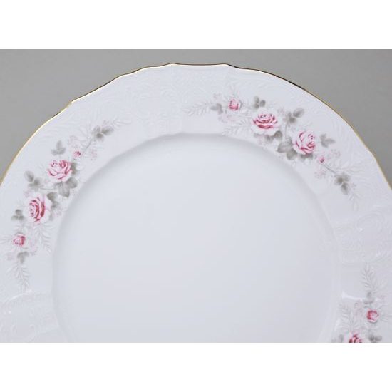 Gold line: Dish round flat 30 cm, Thun 1794 Carlsbad porcelain, BERNADOTTE roses