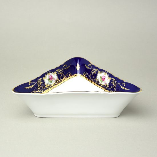 440: Bowl triangular 21 cm, Sonáta, cobalt + rose + gold, Leander Loučky