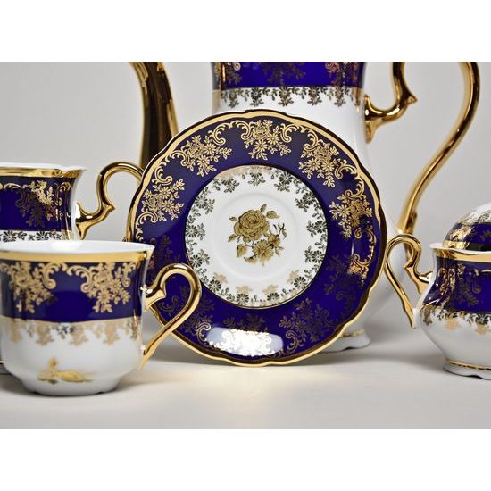 Mary-Anne 431: Coffee set for 6 pers., cobalt + gold rose, Leander Loučky