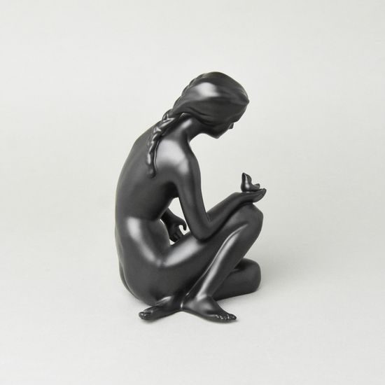 Lady With A Bird 18,5 x 12 x 12 cm, Black, Porcelain Figures Duchcov