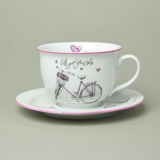 Olga: Šálek 400 ml snídaňový a podšálek 19 cm, dámské kolo, Český porcelán a.s.