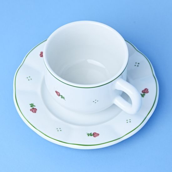 Cup 250 ml + saucer 170 mm, red flower + green, G. Benedikt 1882