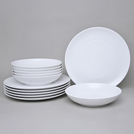 Talířová souprava 12 ks, mělké 27,5 cm + hluboké 21 cm, Amina bílá, porcelán Seltmann