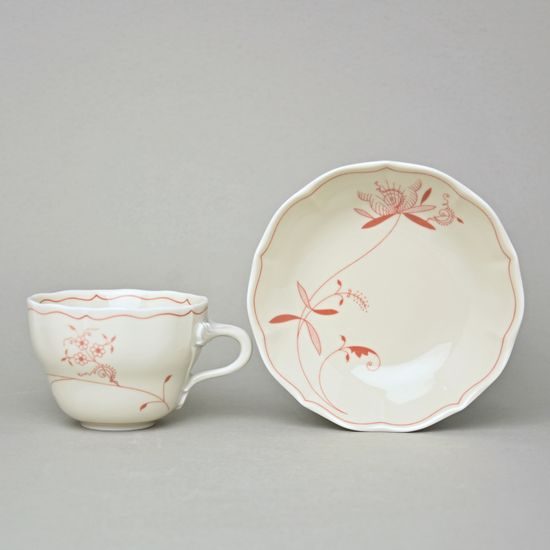 Šálek a podšálek B + B, 210 ml / 14 cm na kávu, cibulák ECO červený na ivory, Český porcelán a.s.