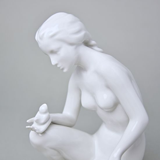 Lady With A Bird 18,5 x 12 x 12 cm, White, Porcelain Figures Duchcov