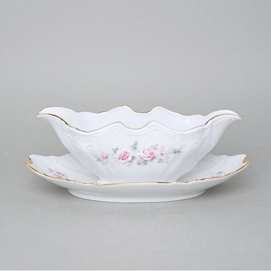 Gold line: Sauce bowl 500 ml, Thun 1794 Carlsbad porcelain, BERNADOTTE roses