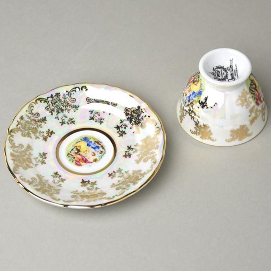 Cup 90 ml espresso footed + saucer 12 cm, The Three Graces, QueensCrown porcelain