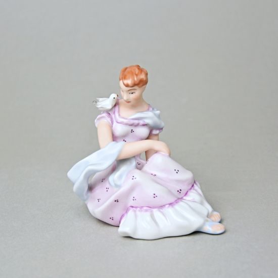 Lady with dove 8 x 11,5 x 10,5 cm, Saxe, Porcelain Figures Duchcov