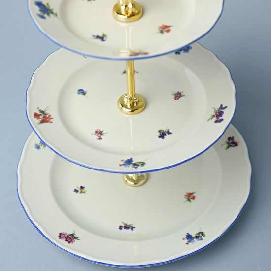 Etažer třídílný - talíře plné / zlacená tyčka, Házenka IVORY, Český porcelán a.s.