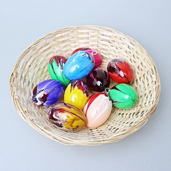 Závěsné velikonoční vajíčko - foukané, barevné, 7 cm, (náhodný výběr dekoru)