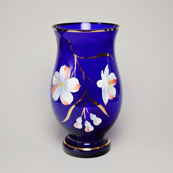 Egermann: Blue Vase, hand-decorated, 21 cm, Egermann Glass