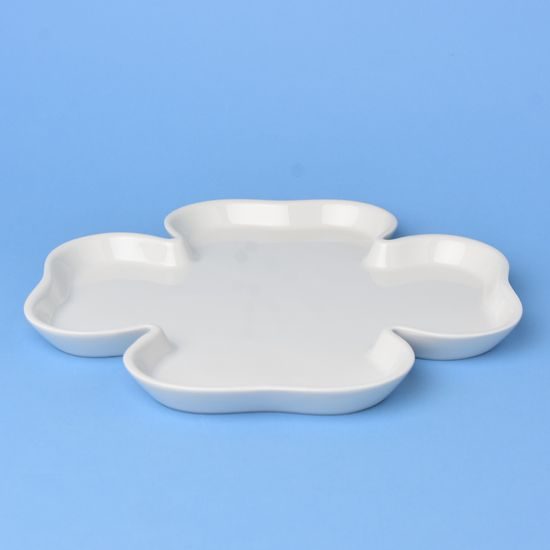 Bowl (platter) Four leaf clover 27 cm, white, Thun 1794, karlovarský porcelán