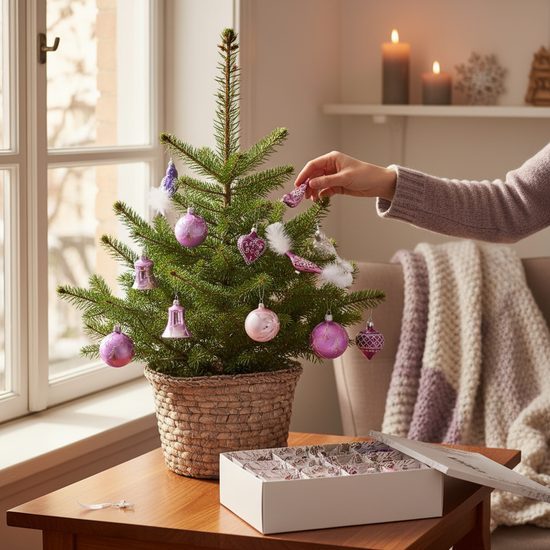 Vánoční skleněné ozdoby 12 ks sada s ptáčky, Fialová & růžová, České vánoční ozdoby KOULIER