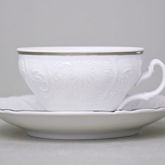 Tea cup and saucer 205 ml / 16 cm, Thun 1794 Carlsbad porcelain, BERNADOTTE frost, Platinum line