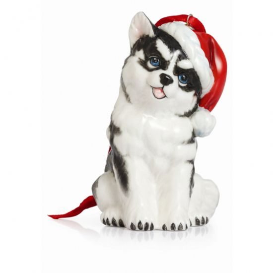Holiday greetings husky ornament h=8cm, FRANZ Porcelain