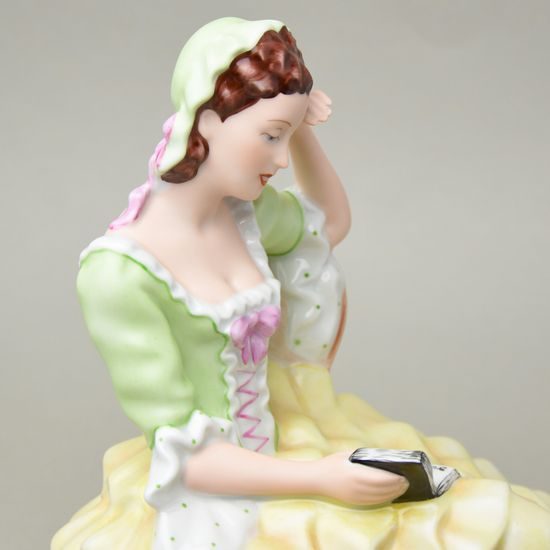 Lady with book, large, 22,5 x 32,5 x 26,5 cm, green - yellow, Royal Dux Bohemia