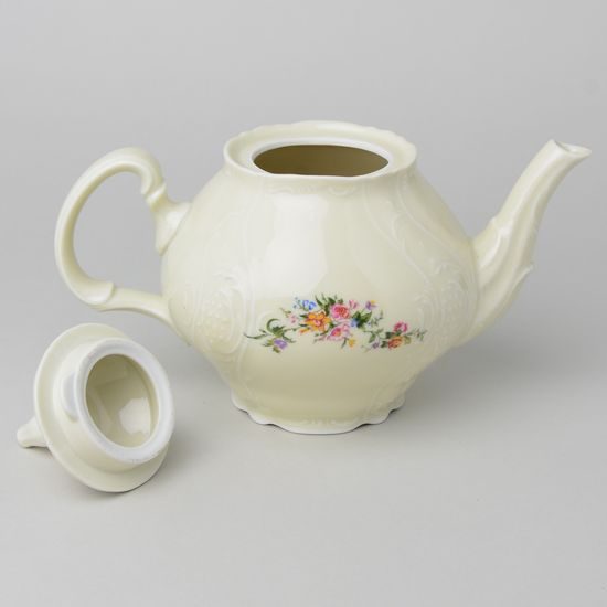 Tea pot 1,2 l, Thun 1794 Carlsbad porcelain, BERNADOTTE ivory + flowers