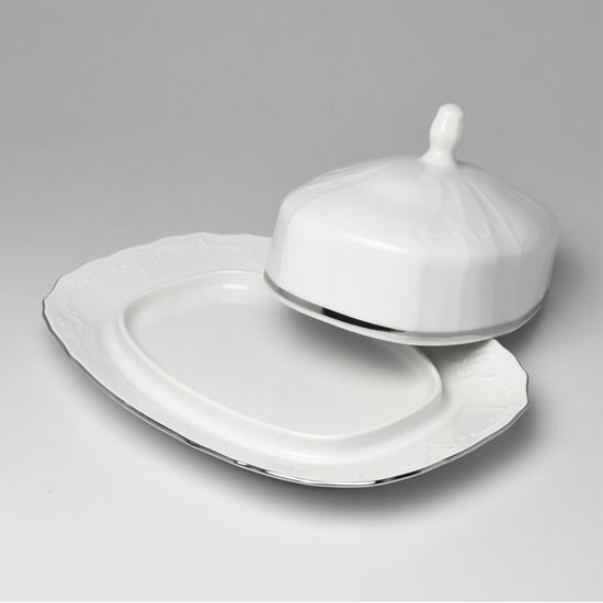 Butter dish platter, Thun 1794, karlovarský porcelán, BERNADOTTE platinum