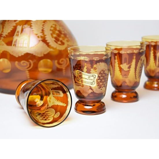 Egermann: Crystal Liqueur Set Amber Yellow Stain, 7 pcs., h: 20 cm