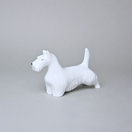 Pes Kníráč, 16,5 x 6,5 x 9,5 cm, bílé, Porcelánové figurky Duchcov