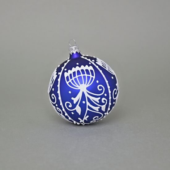 Onion Pattern Christmas Tree Decoration Balls, 8 cm BLUE - 6 pcs. Set, Czech Glass christmas decorations