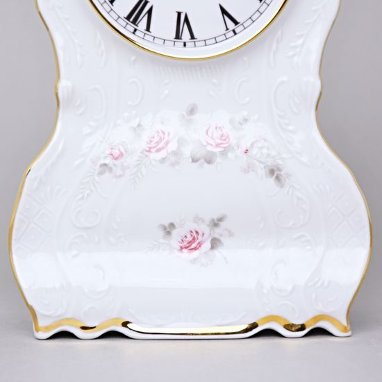 Gold line: Clock 22 cm, Thun 1794 Carlsbad porcelain, BERNADOTTE roses