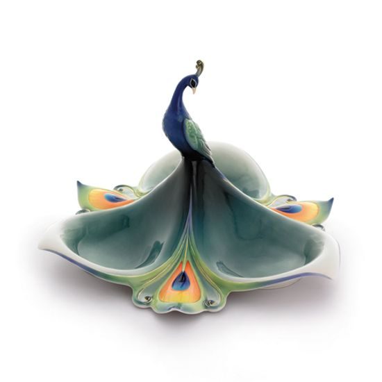 Peacock Splendor design sculptured porcelain tidbit dish 43 cm, FRANZ Porcelain