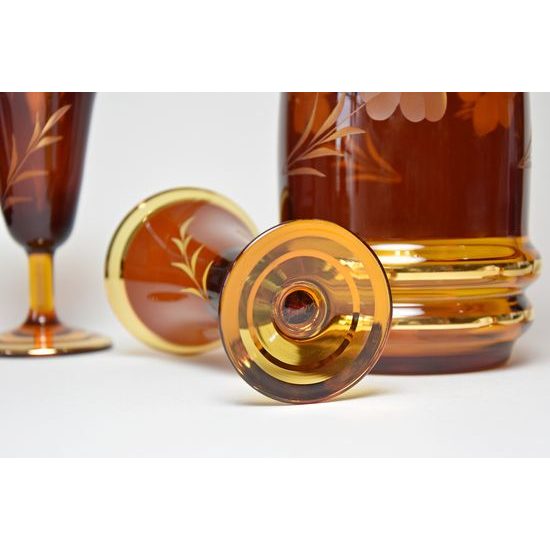 Egermann: Crystal Wine Set Amber for four, 5 pcs., h: 34 cm