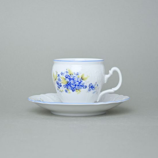 Coffee cup and saucer 220 ml / 16 cm, Thun 1794 Carlsbad porcelain, BERNADOTTE Forget-me-not-flower