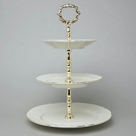 Etažer 3-díl. 34 cm, Thun 1794, karlovarský porcelán, BERNADOTTE ivory + zlato