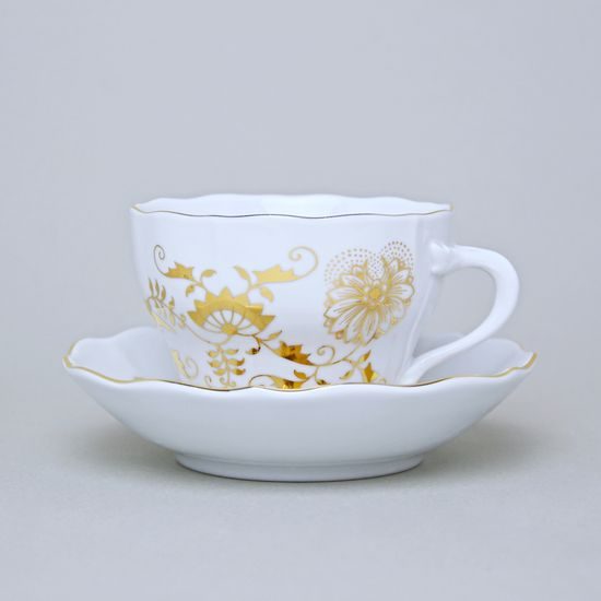 Šálek a podšálek B + B, 210 ml / 14 cm na kávu, zlatý Cibulák, Český porcelán z Dubí