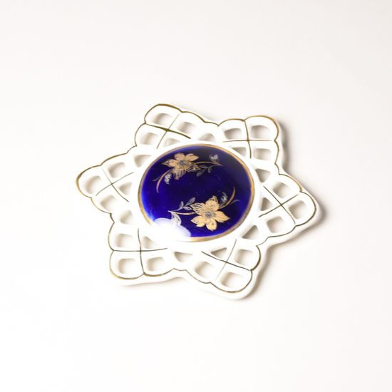 Christmas decoration - Snowflake 10,4 cm, cobalt + gold, Royal Dux Bohemia