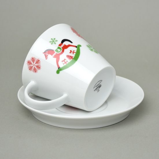 Šálek 240 ml + podšálek 15,5 cm, vánoce - houpací koník, Thun 1794, karlovarský porcelán