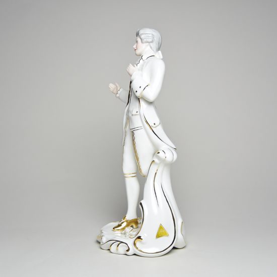 Pán rokoko 12 x 7 x 25 cm, Bílá + zlato, Porcelánové figurky Duchcov