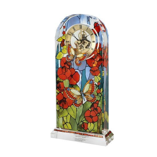 Desk clock L.C.Tiffany - Butterflies, 15 / 6 / 32 cm, Glass, Goebel