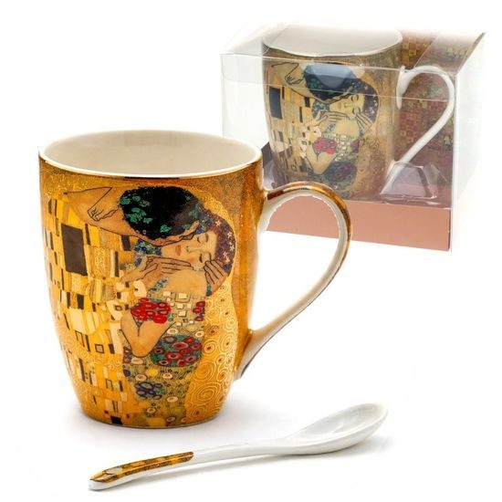 Hrnek 325 ml + porcelánová lžička, G. Klimt, Polibek, Marco Polo