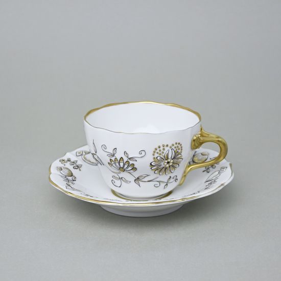 Elegance: Cup 0,21 l + saucer 16 cm, Gold + black, Hand-decorated by Vilém Janoušek, Český porcelán a.s
