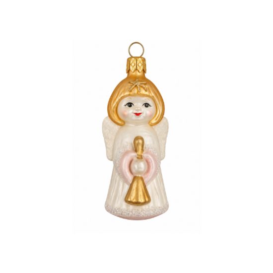 Christmas Glass Angel Ornament with Trumpet, 8 cm, Czech Ornaments MIJA