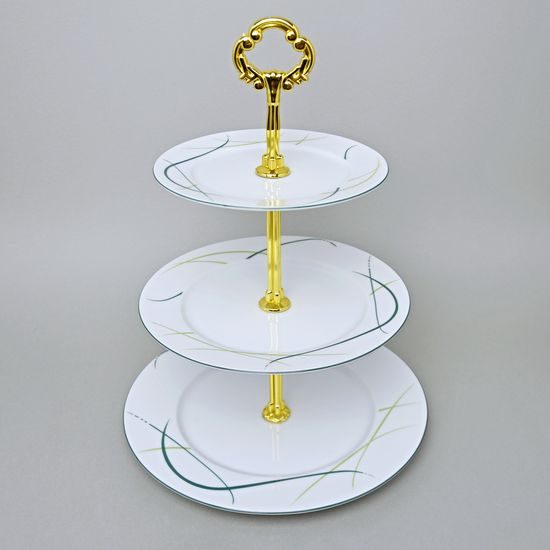 Cake stand 3 pcs. 34 cm, Thun 1794, karlovarský porcelán, OPÁL grass