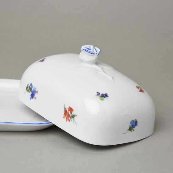 Máslenka hranatá velká - komplet dvoudílná 0,250 kg, házenka s modrou linkou, Český porcelán a.s.