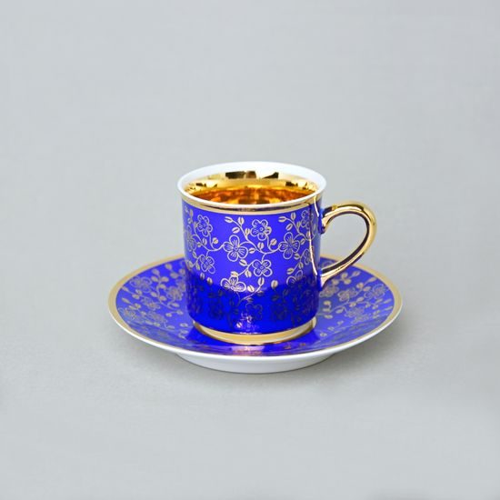 Šálek 100 ml mocca a podšálek 11,5 cm Sabina, vnitřní zlacení, modrý, Leander Loučky