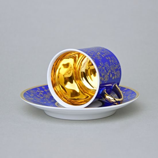 Šálek 100 ml mocca a podšálek 11,5 cm Sabina, vnitřní zlacení, modrý, Leander Loučky