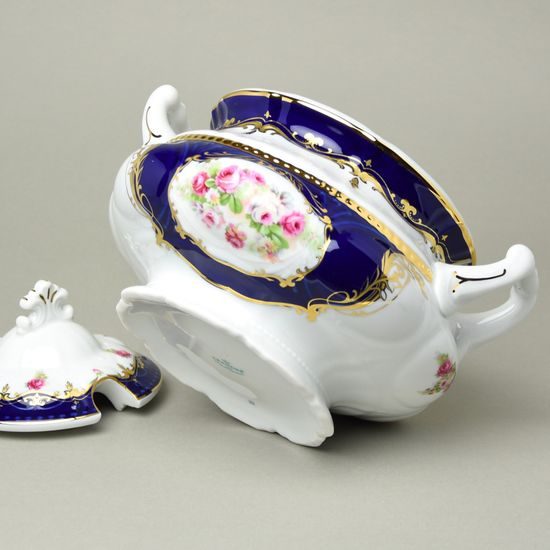 440: Soup tureen 2,5 l, Sonáta, cobalt blue + roses, Leander Loučky